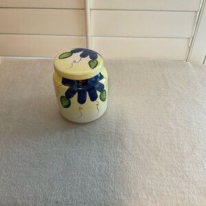 Ceramic Food Storage Jar with Blue Floral Design - Yellow